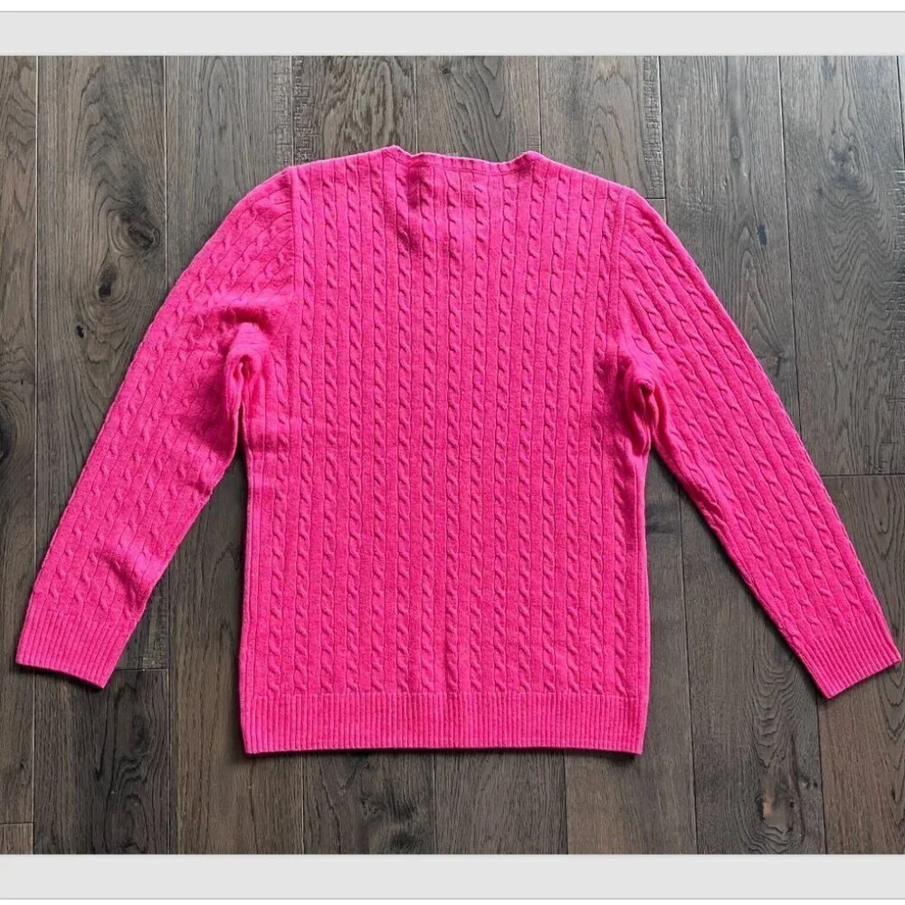 J. Crew Italian Cashmere Cable Knit Crewneck Sweater Size S Pink Button NWT
